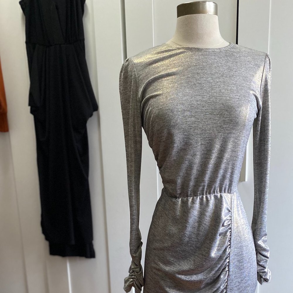 Metallic Silver Dress, Maxi, Long Sleeve XS/S